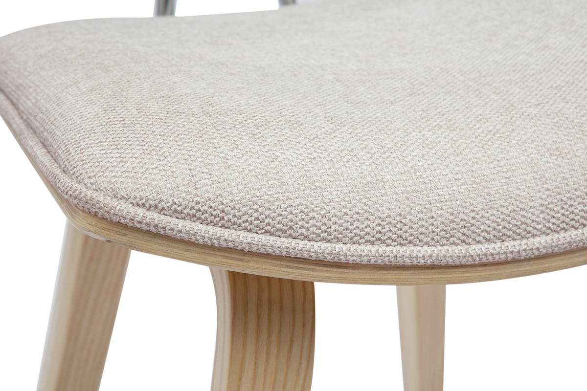 Design-Barhocker aus beigem Stoff mit samtiger Textur und hellem Holz H69 cm (2er-Set) VASCO