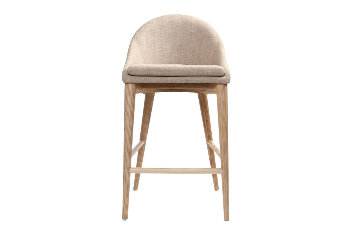 Design-Barhocker aus beigem Stoff und hellem Holz H66.5 cm DALIA