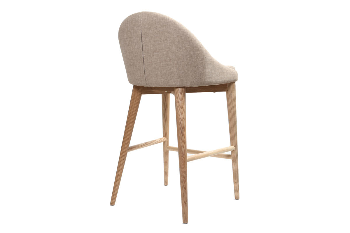 Design-Barhocker aus beigem Stoff und hellem Holz H66.5 cm DALIA