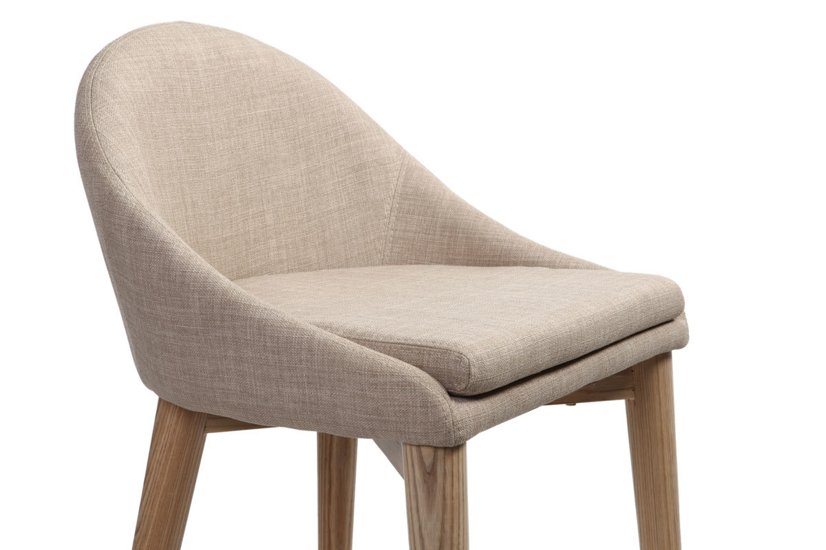 Design-Barhocker aus beigem Stoff und hellem Holz H66.5 cm DALIA