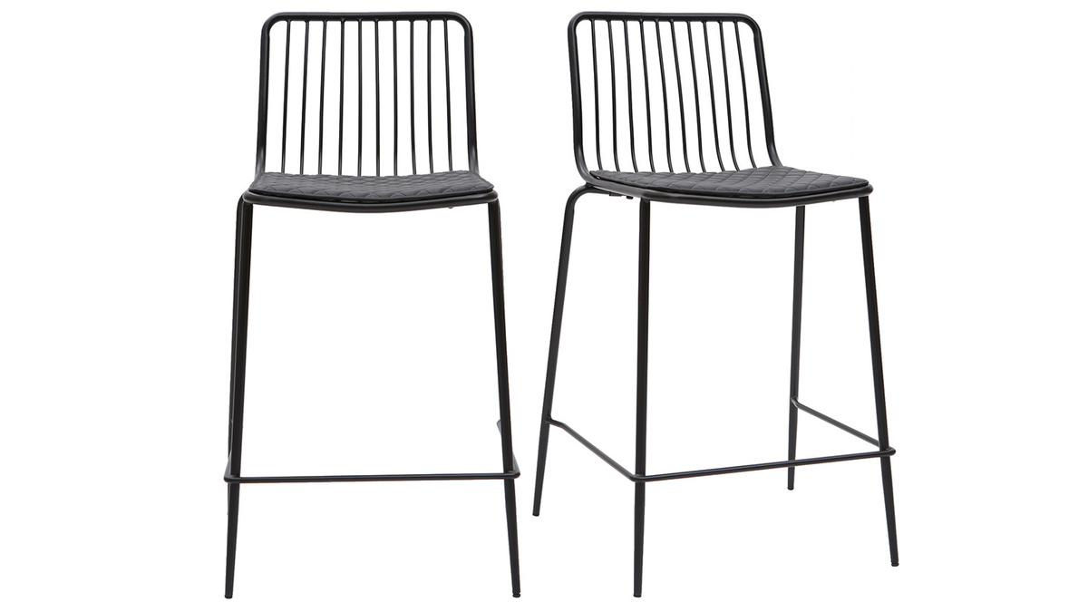 Design-Barhocker aus Metall Schwarz mit Kissen 65 cm (2er-Set) FEELING