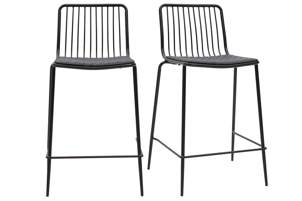 Design-Barhocker aus Metall Schwarz mit Kissen 65 cm (2er-Set) FEELING