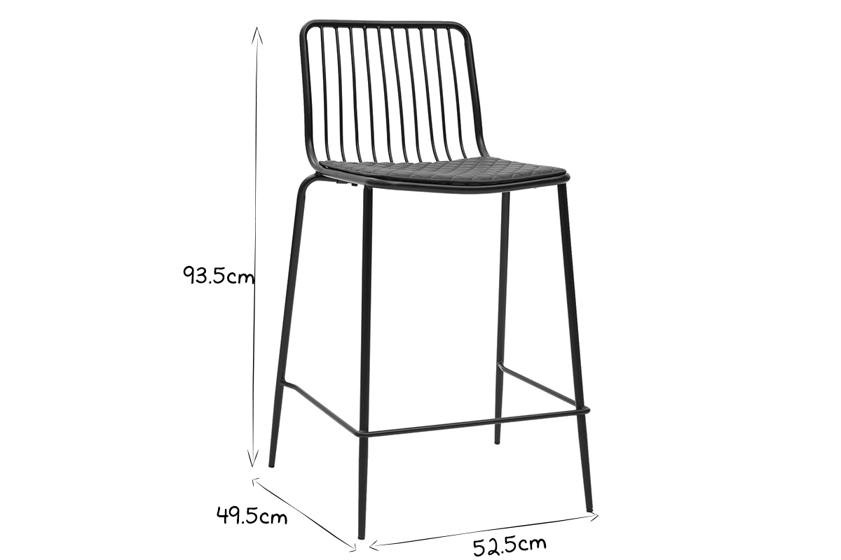 Design-Barhocker aus Metall Schwarz mit Kissen 65 cm (2er-Set) FEELING
