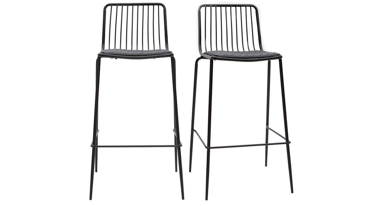 Design-Barhocker aus Metall Schwarz mit Kissen 75 cm (2er-Set) FEELING