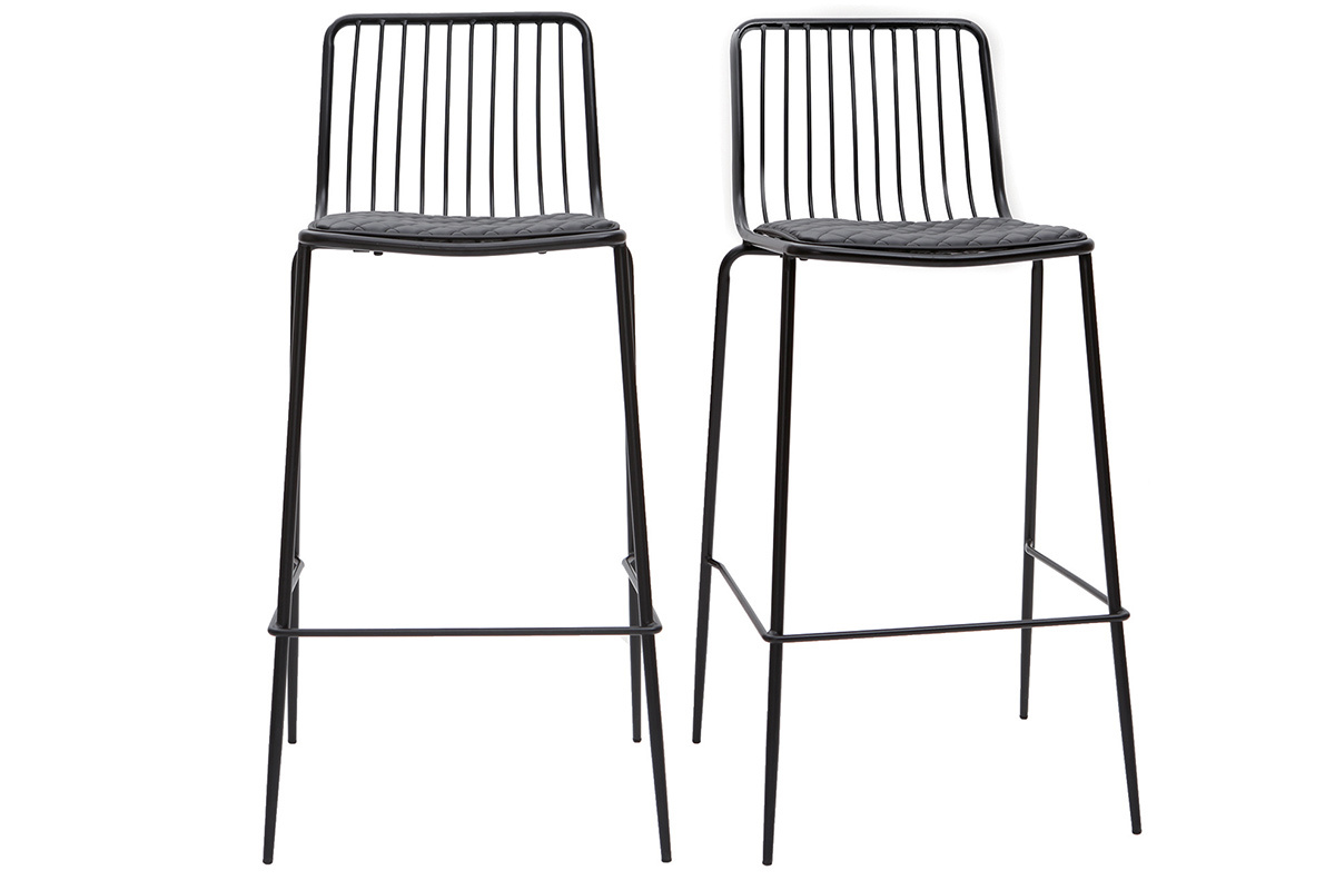 Design-Barhocker aus Metall Schwarz mit Kissen 75 cm (2er-Set) FEELING