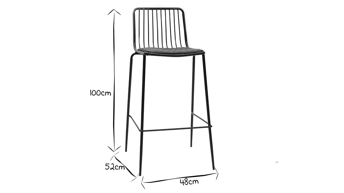 Design-Barhocker aus Metall Schwarz mit Kissen 75 cm (2er-Set) FEELING