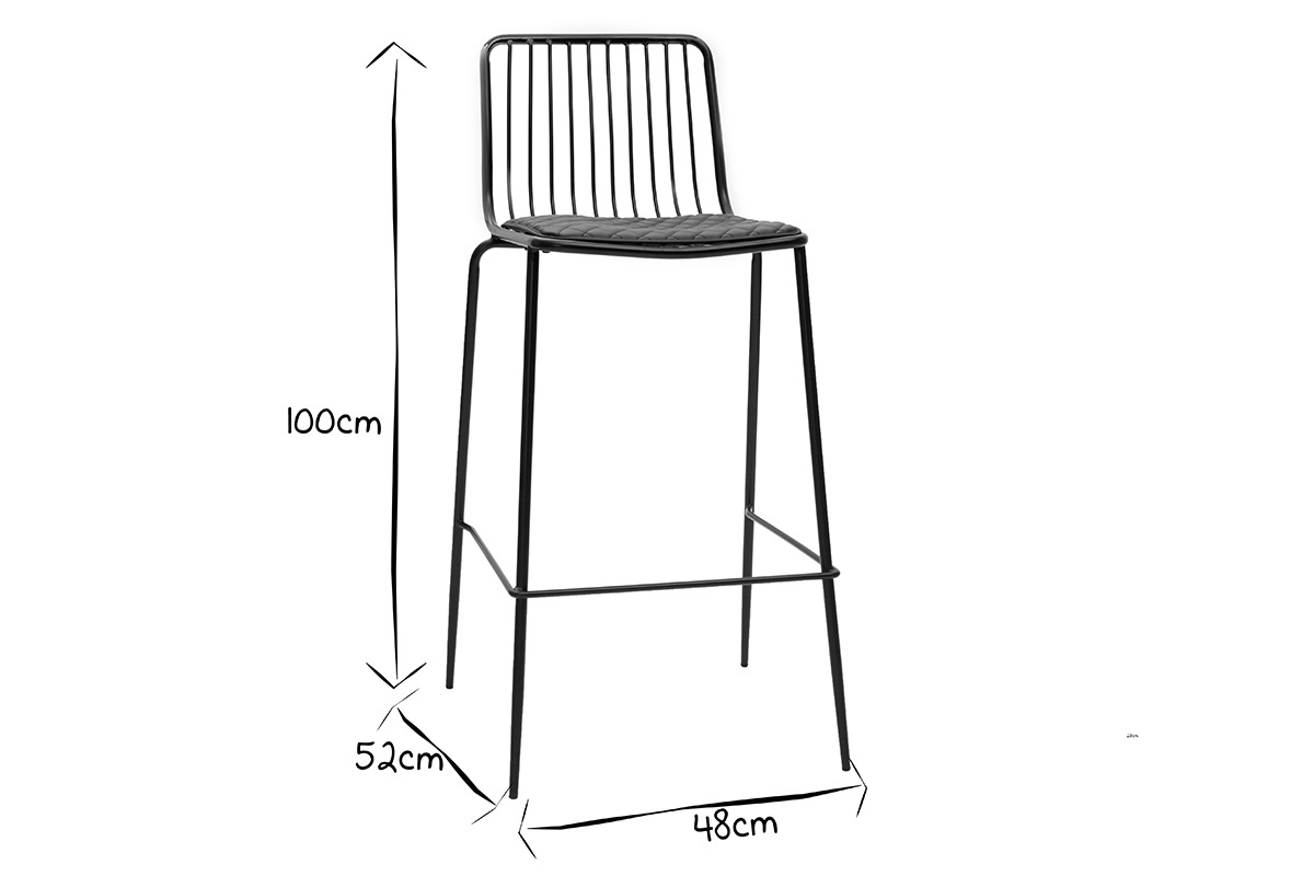 Design-Barhocker aus Metall Schwarz mit Kissen 75 cm (2er-Set) FEELING