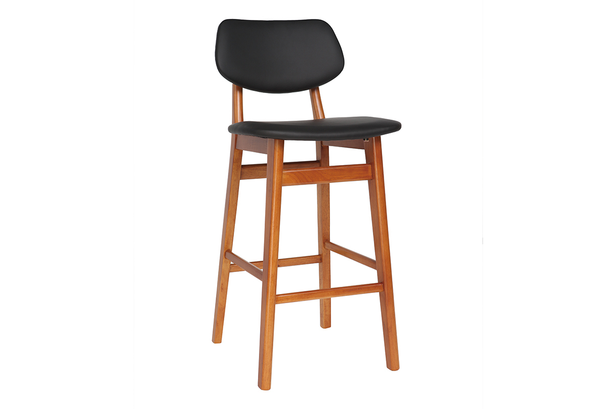 Design-Barhocker aus Nussbaumholz und Schwarz 65 cm NORDECO