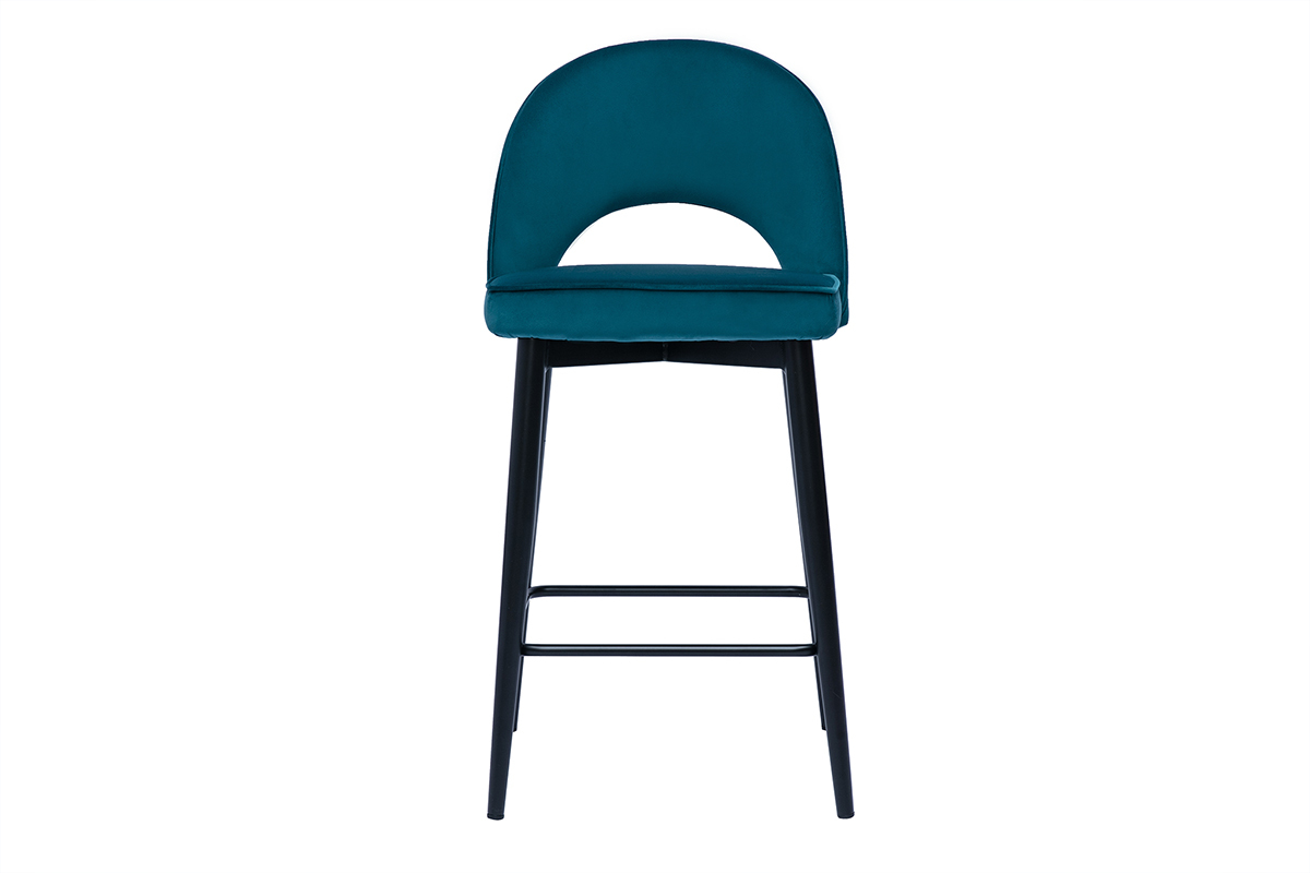 Design-Barhocker aus petrolblauem Samt und Metall H69 cm BELLEROSE