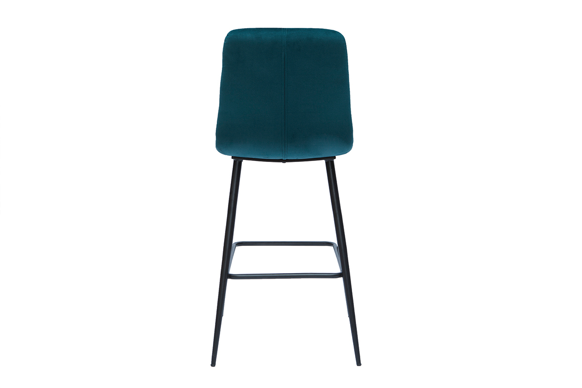 Design-Barhocker aus petrolblauem Samtstoff und Metall H 65 cm (2er-Set) ESCAPE