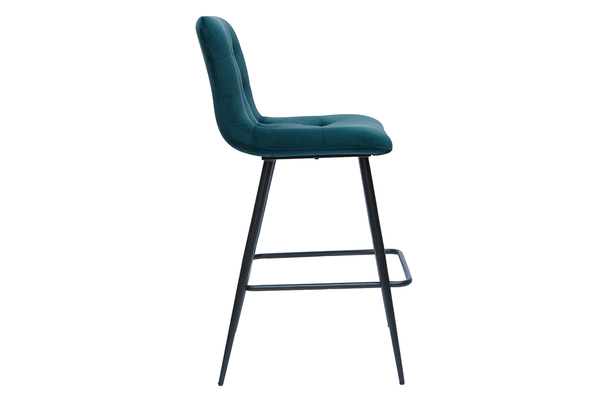 Design-Barhocker aus petrolblauem Samtstoff und Metall H 65 cm (2er-Set) ESCAPE