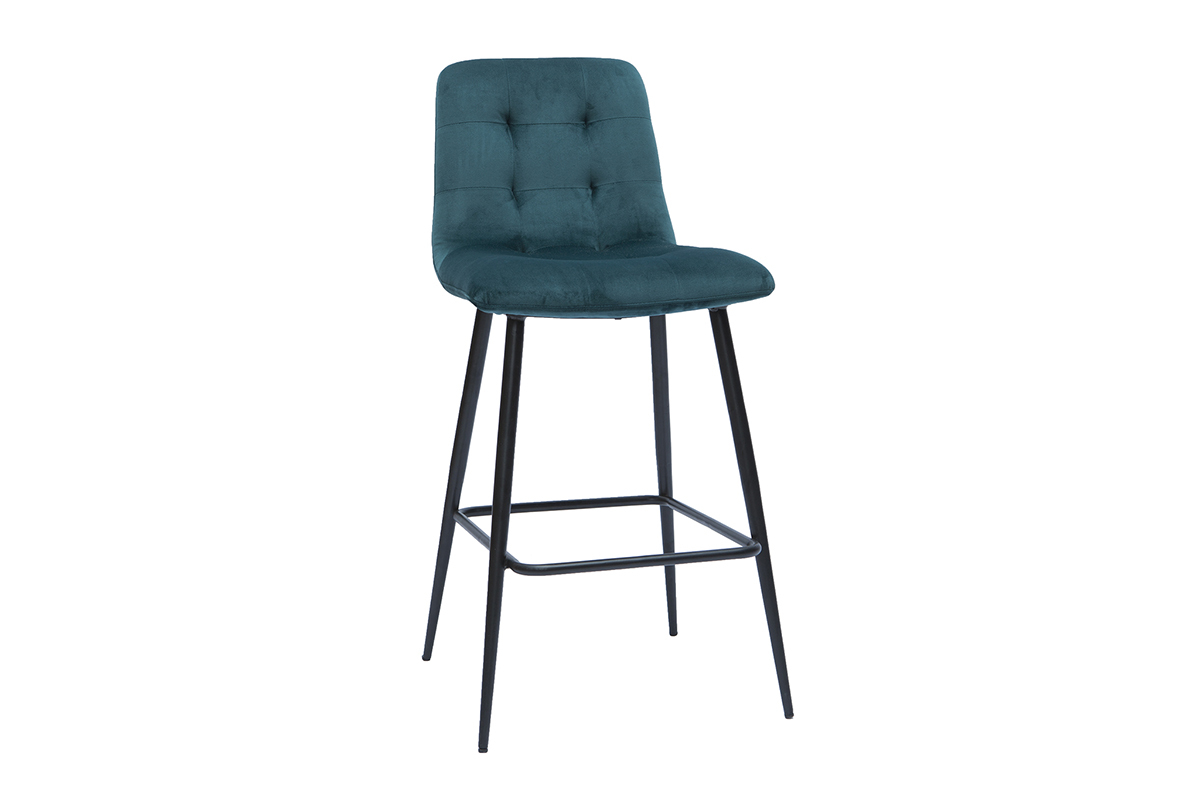 Design-Barhocker aus petrolblauem Samtstoff und Metall H 65 cm (2er-Set) ESCAPE