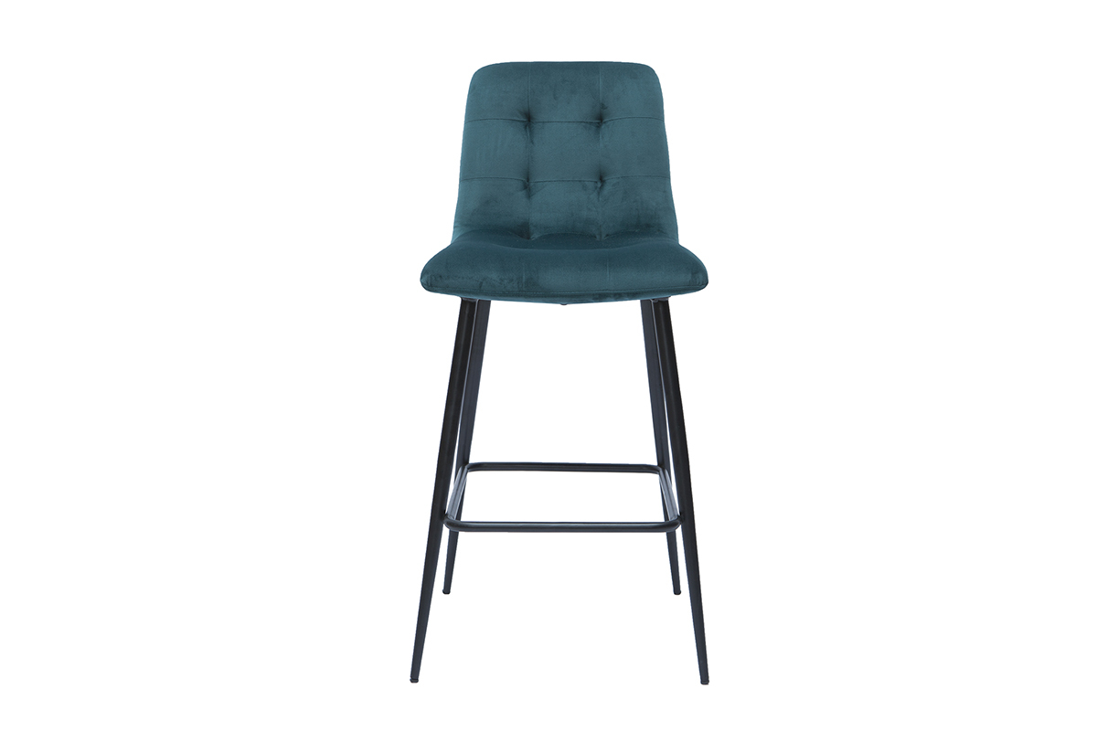 Design-Barhocker aus petrolblauem Samtstoff und Metall H 65 cm (2er-Set) ESCAPE