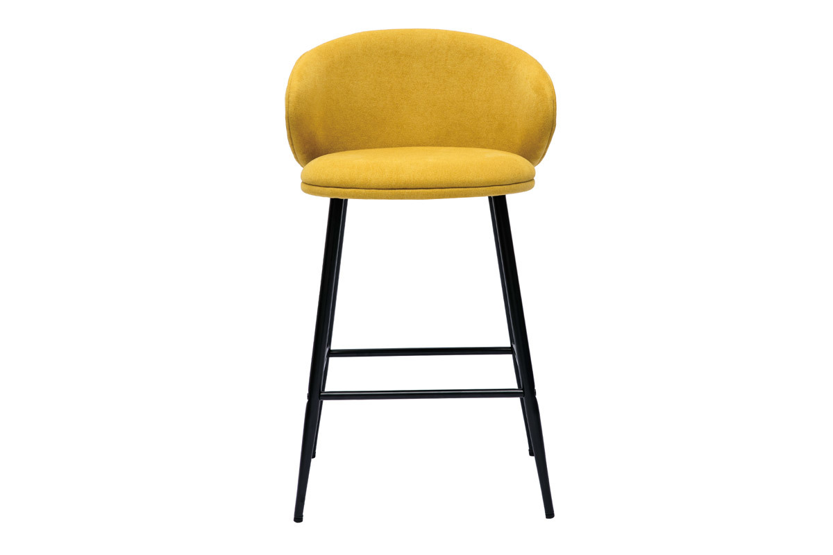 Design-Barhocker aus senfgelbem Stoff mit Samteffekt und schwarzem Metall (2er-Set) ROSALIE