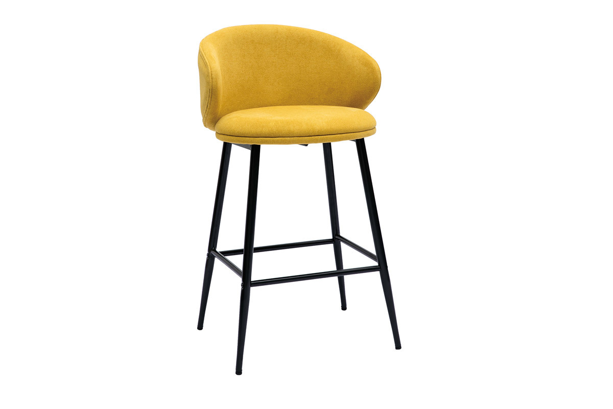Design-Barhocker aus senfgelbem Stoff mit Samteffekt und schwarzem Metall (2er-Set) ROSALIE