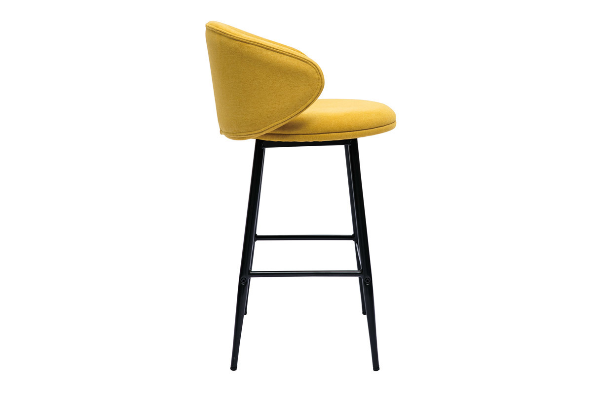 Design-Barhocker aus senfgelbem Stoff mit Samteffekt und schwarzem Metall (2er-Set) ROSALIE