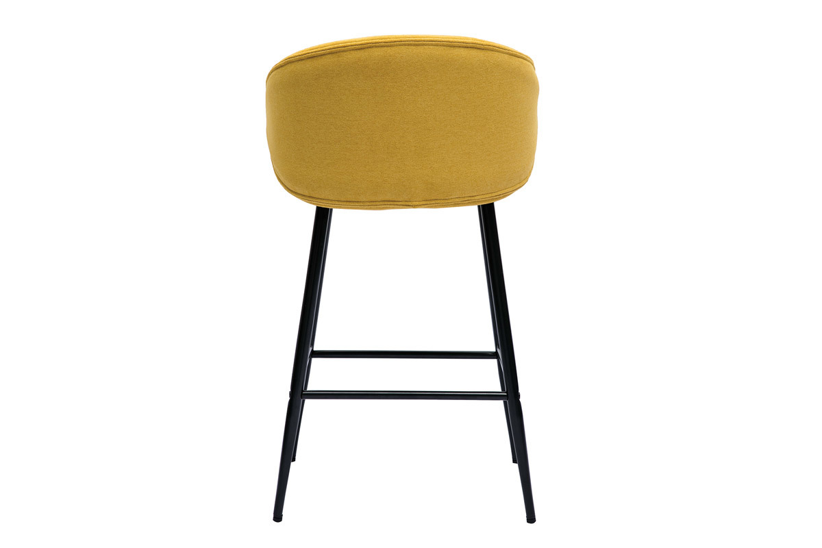 Design-Barhocker aus senfgelbem Stoff mit Samteffekt und schwarzem Metall (2er-Set) ROSALIE