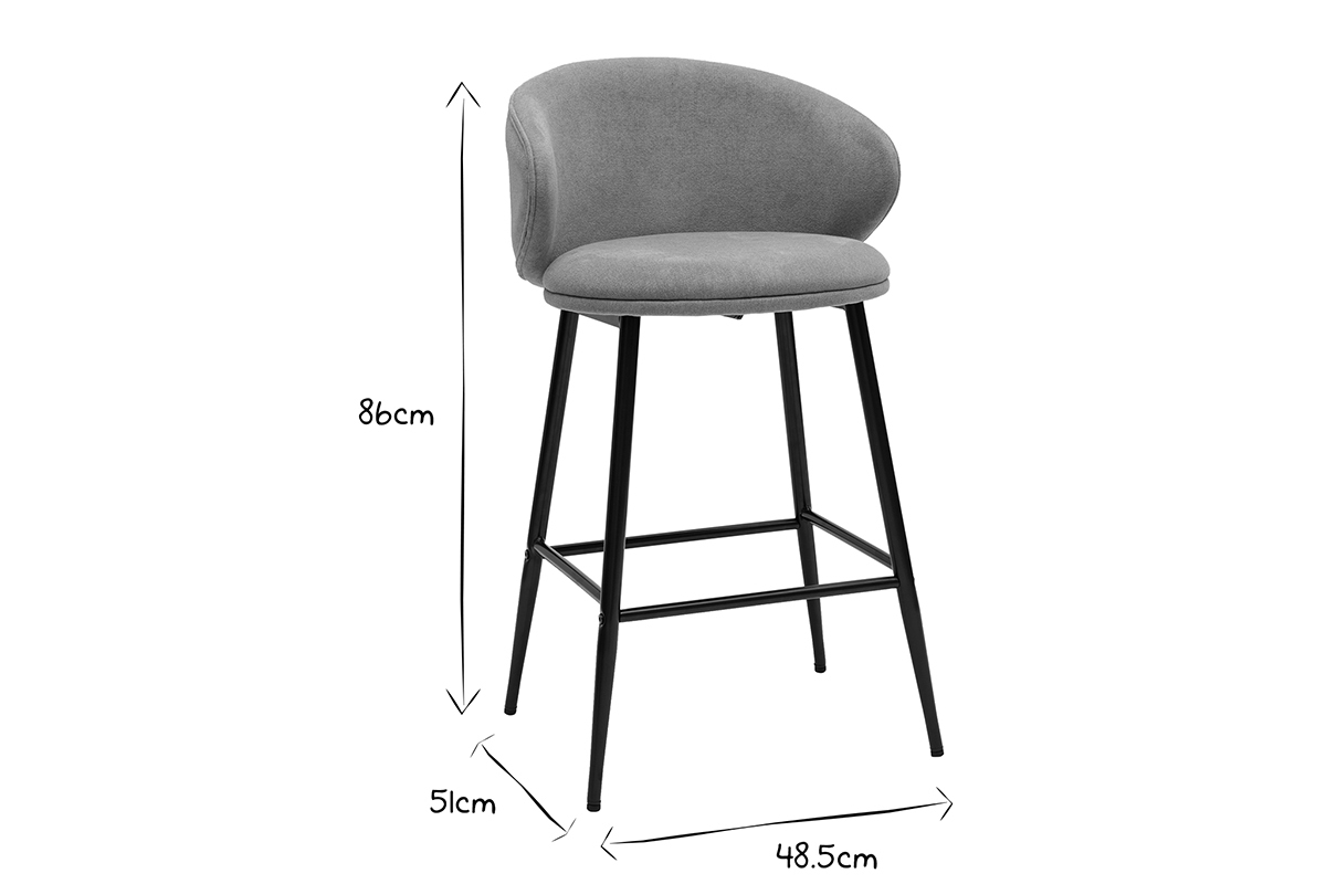 Design-Barhocker aus senfgelbem Stoff mit Samteffekt und schwarzem Metall (2er-Set) ROSALIE