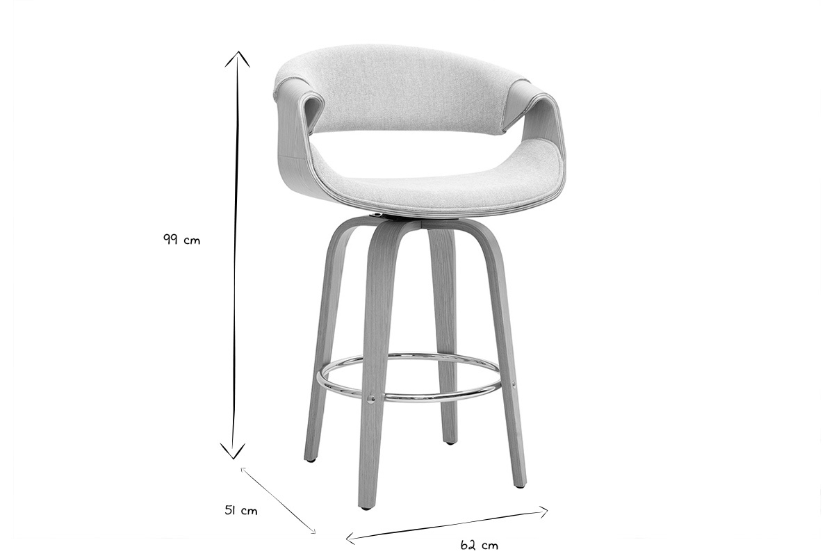 Ma�e des Barhockers ARAMIS in Schwarz und Wei�: H99 cm, D51 cm, L62 cm.