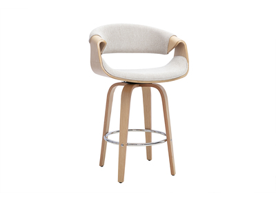 Design-Barhocker aus Stoff in strukturiertem Samteffekt, Beige, helles Holz und verchromter Stahl H68 cm ARAMIS