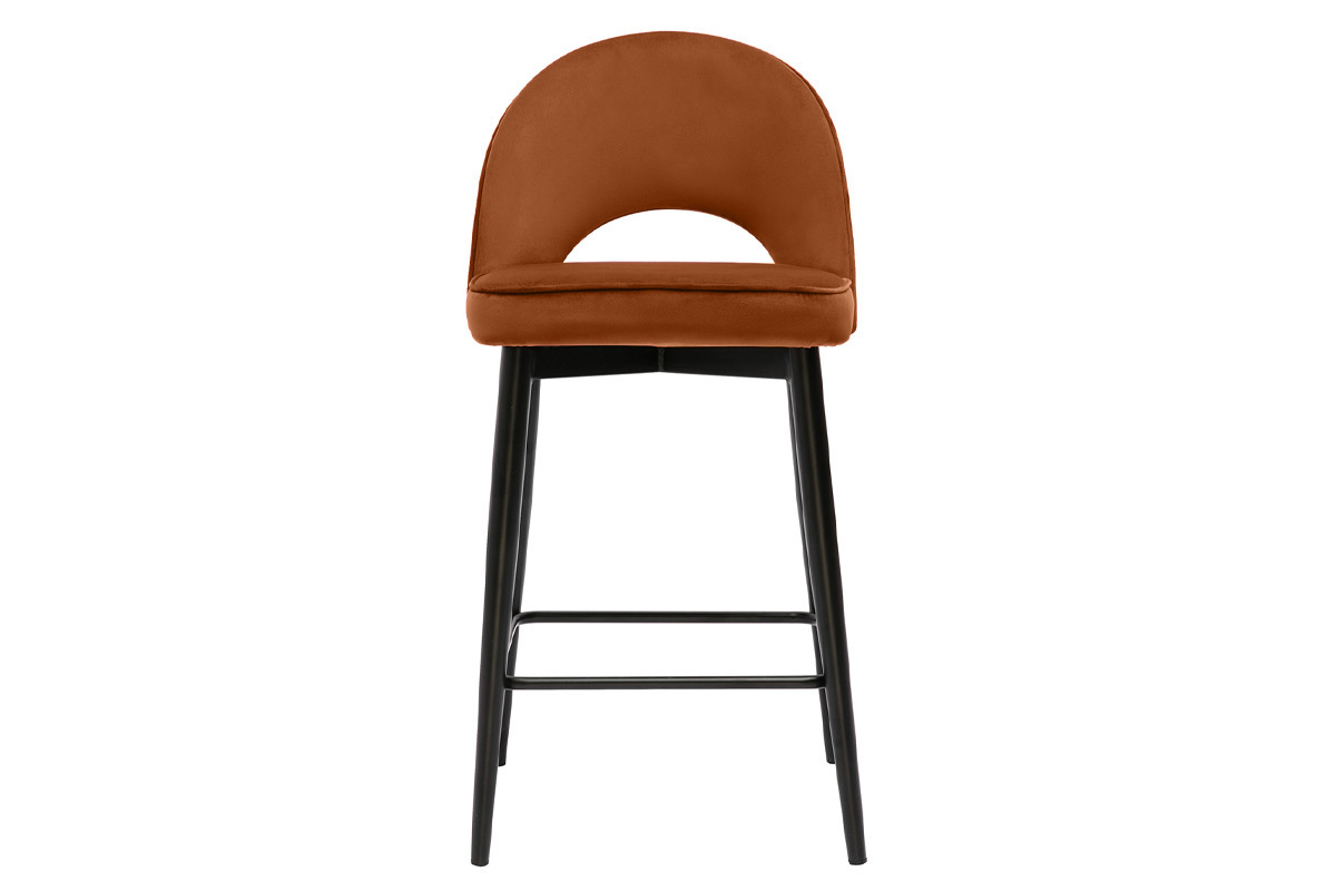 Design-Barhocker aus terracottafarbenem Samt und Metall H69 cm BELLEROSE