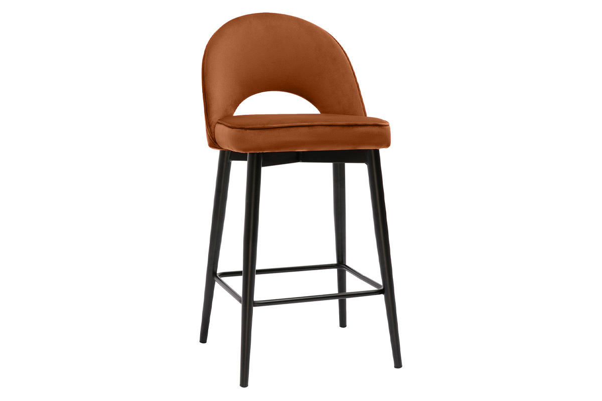 Design-Barhocker aus terracottafarbenem Samt und Metall H69 cm BELLEROSE