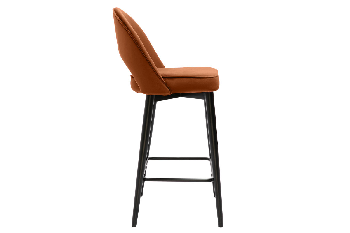 Design-Barhocker aus terracottafarbenem Samt und Metall H69 cm BELLEROSE