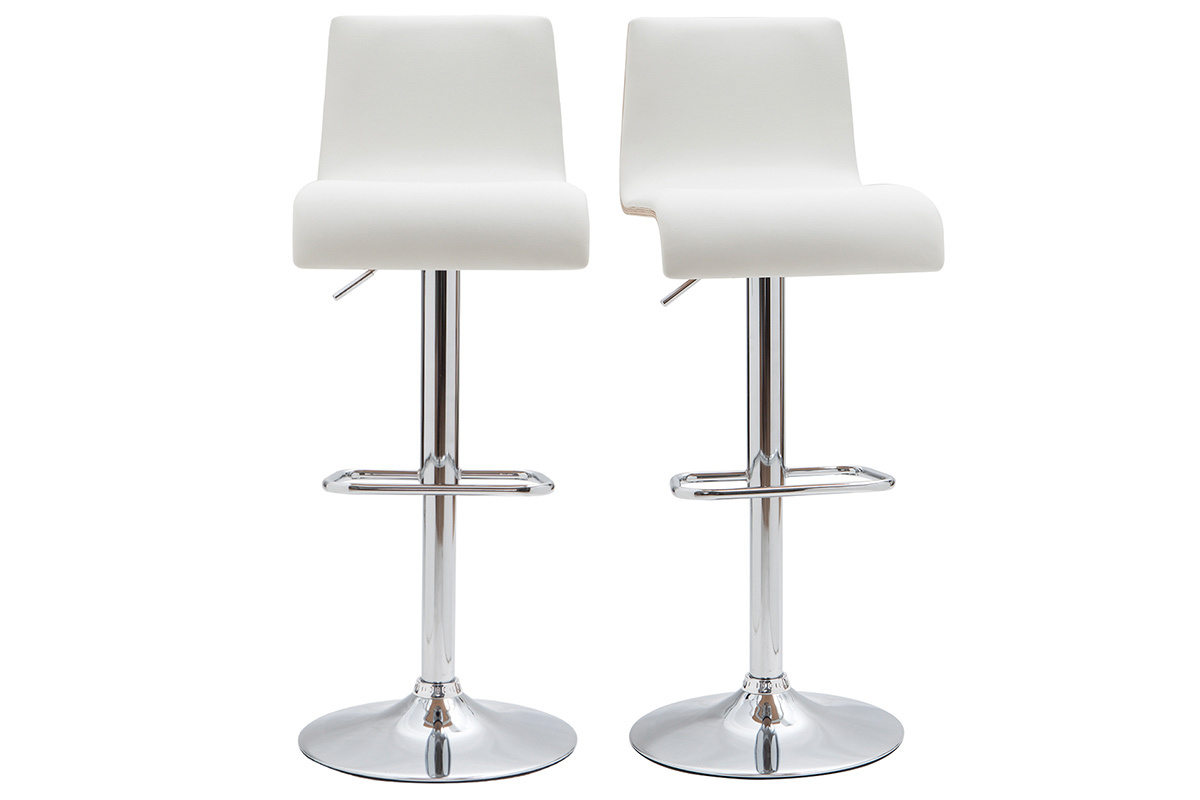 Design-Barhocker DELICACY hhenverstellbar wei und helles Holz 2er SET