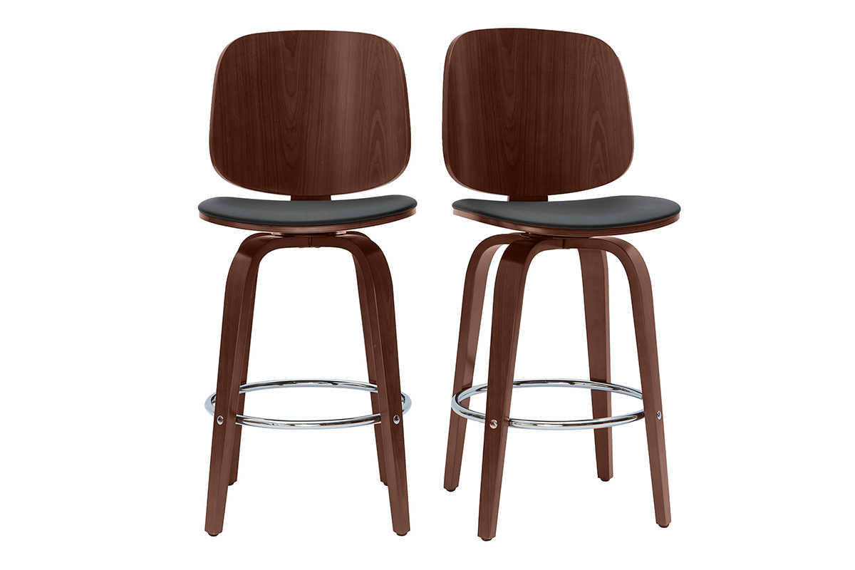 Design-Barhocker drehbar schwarz und dunkles Holz (2er-Set) BECK