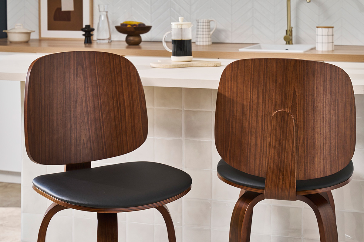 Design-Barhocker drehbar schwarz und dunkles Holz (2er-Set) BECK
