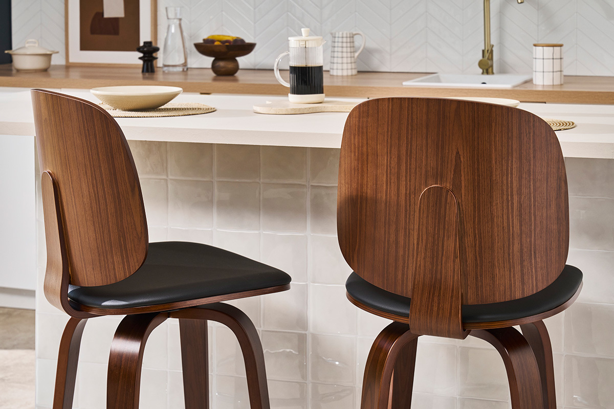 Design-Barhocker drehbar schwarz und dunkles Holz (2er-Set) BECK