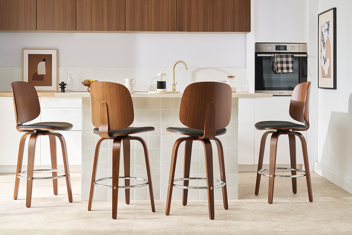 Design-Barhocker drehbar schwarz und dunkles Holz (2er-Set) BECK