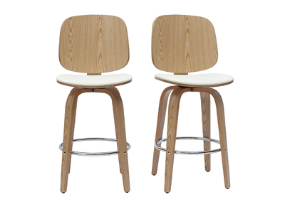 Design-Barhocker drehbar weiß und helles Holz H66 cm (2er-Set) BECK