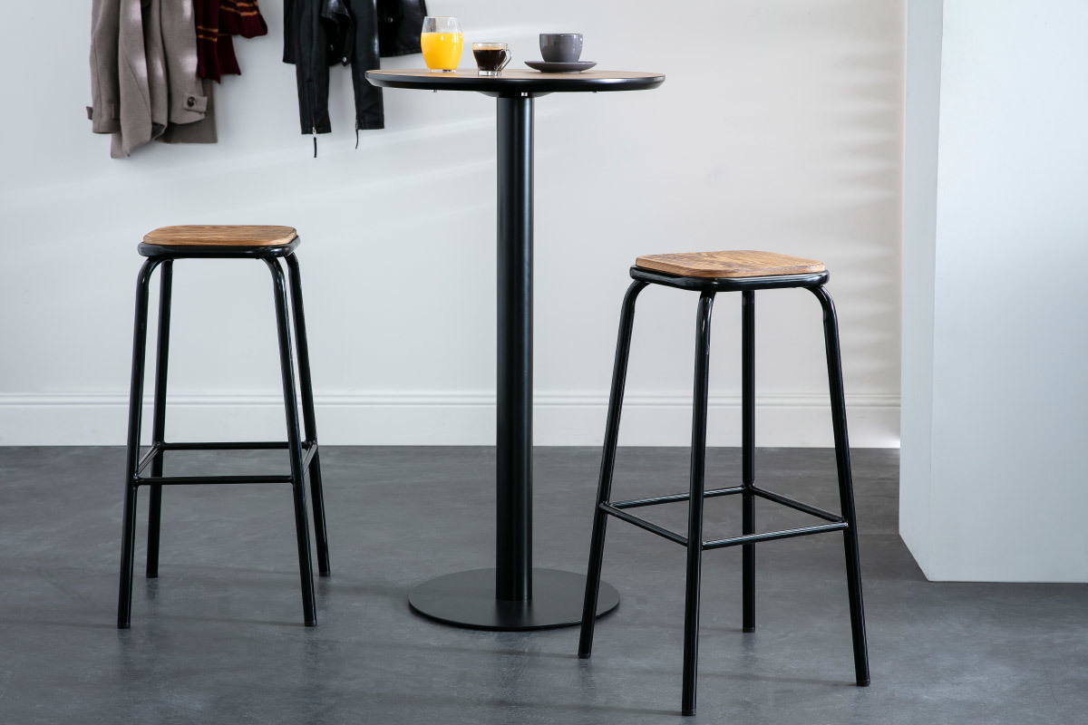 Design-Barhocker Edelstahl 2er-Set dunkles Holz MEMPHIS