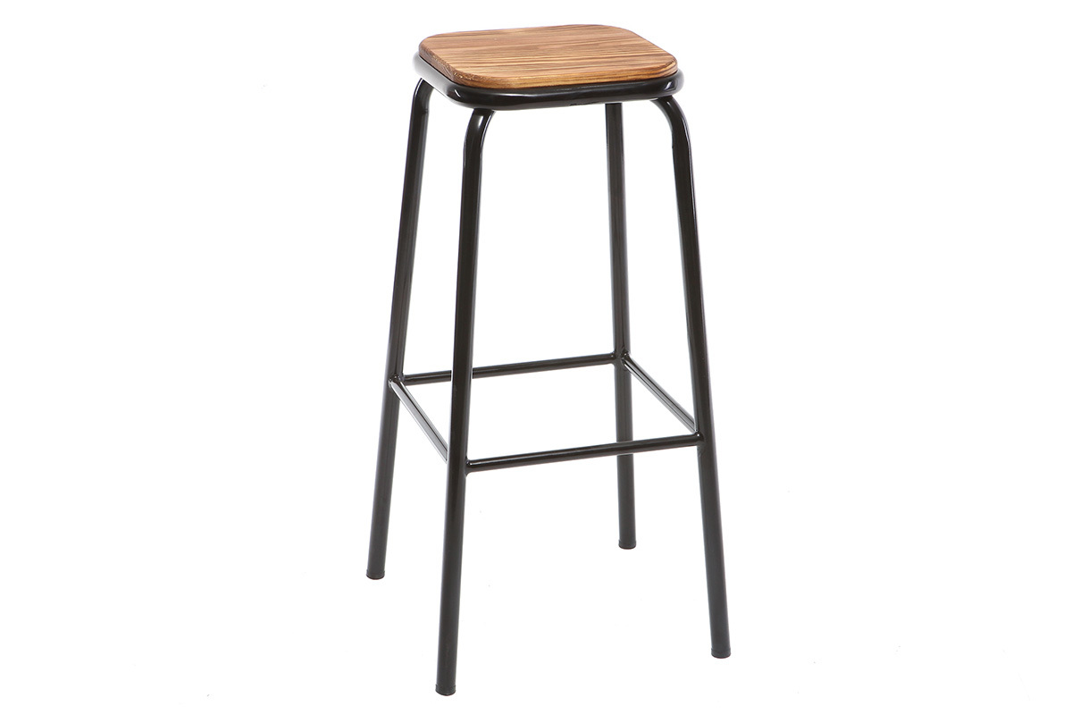 Design-Barhocker Edelstahl 2er-Set dunkles Holz MEMPHIS
