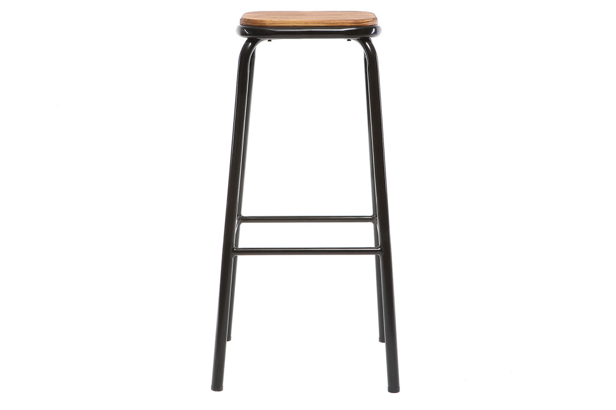 Design-Barhocker Edelstahl 2er-Set dunkles Holz MEMPHIS