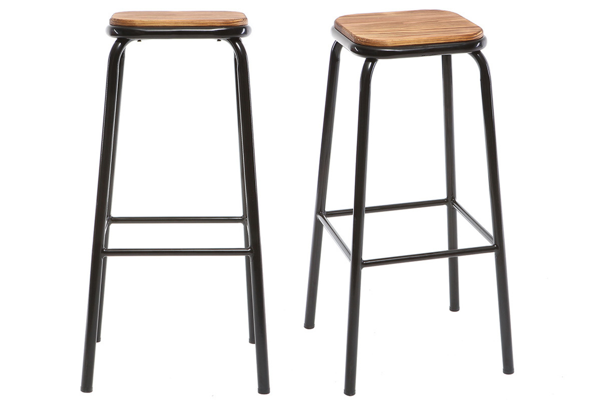 Design-Barhocker Edelstahl 2er-Set dunkles Holz MEMPHIS