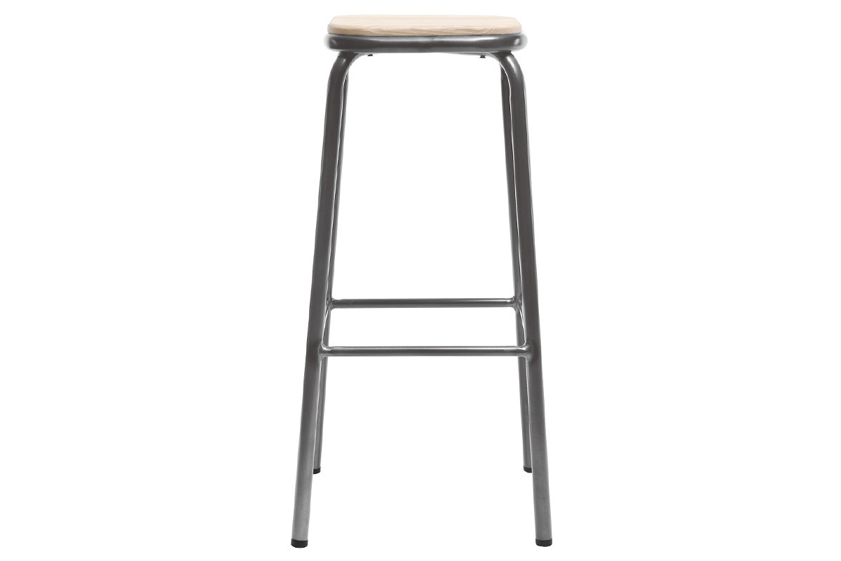 Design-Barhocker Edelstahl 2er-Set H 75 cm helles Holz MEMPHIS