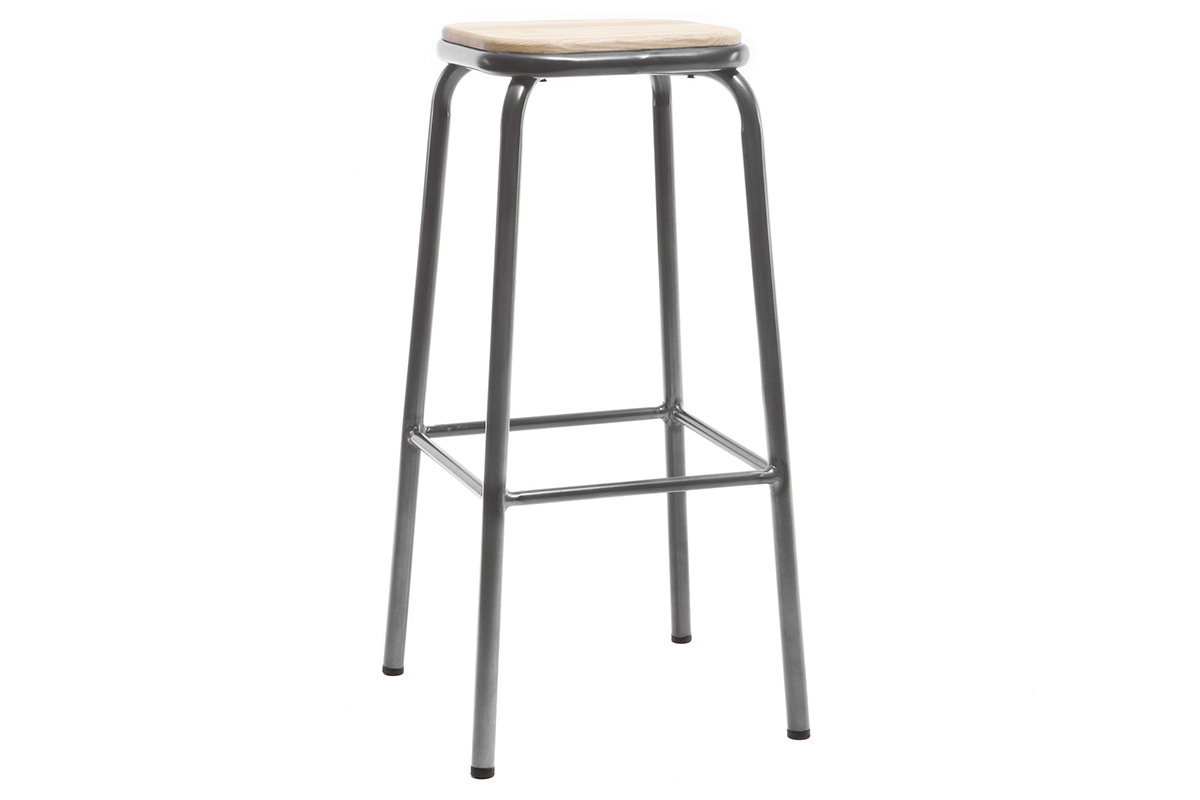 Design-Barhocker Edelstahl 2er-Set H 75 cm helles Holz MEMPHIS