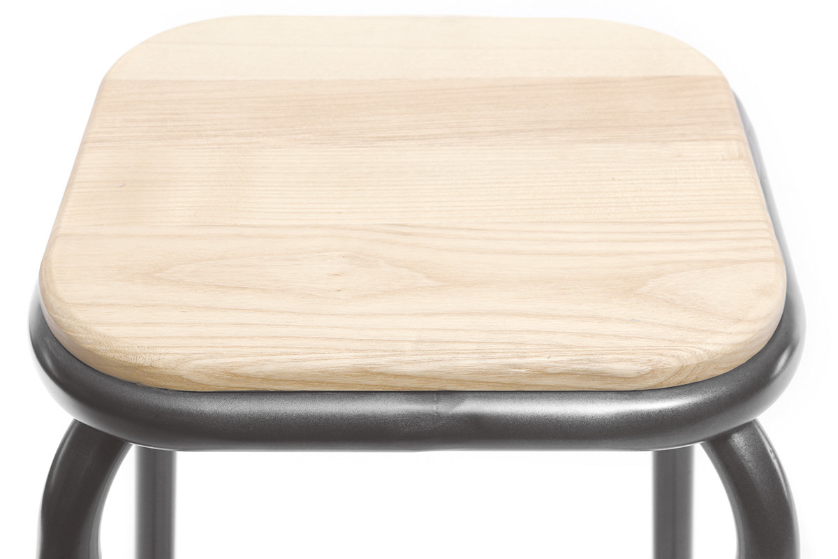 Design-Barhocker Edelstahl 2er-Set H 75 cm helles Holz MEMPHIS