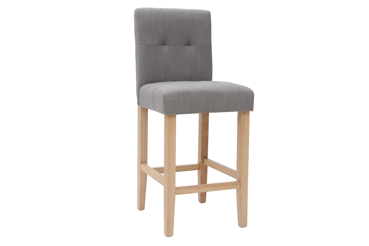 Design-Barhocker gepolstert Hellgrau und Holz 65 cm 2er-Set ESTER