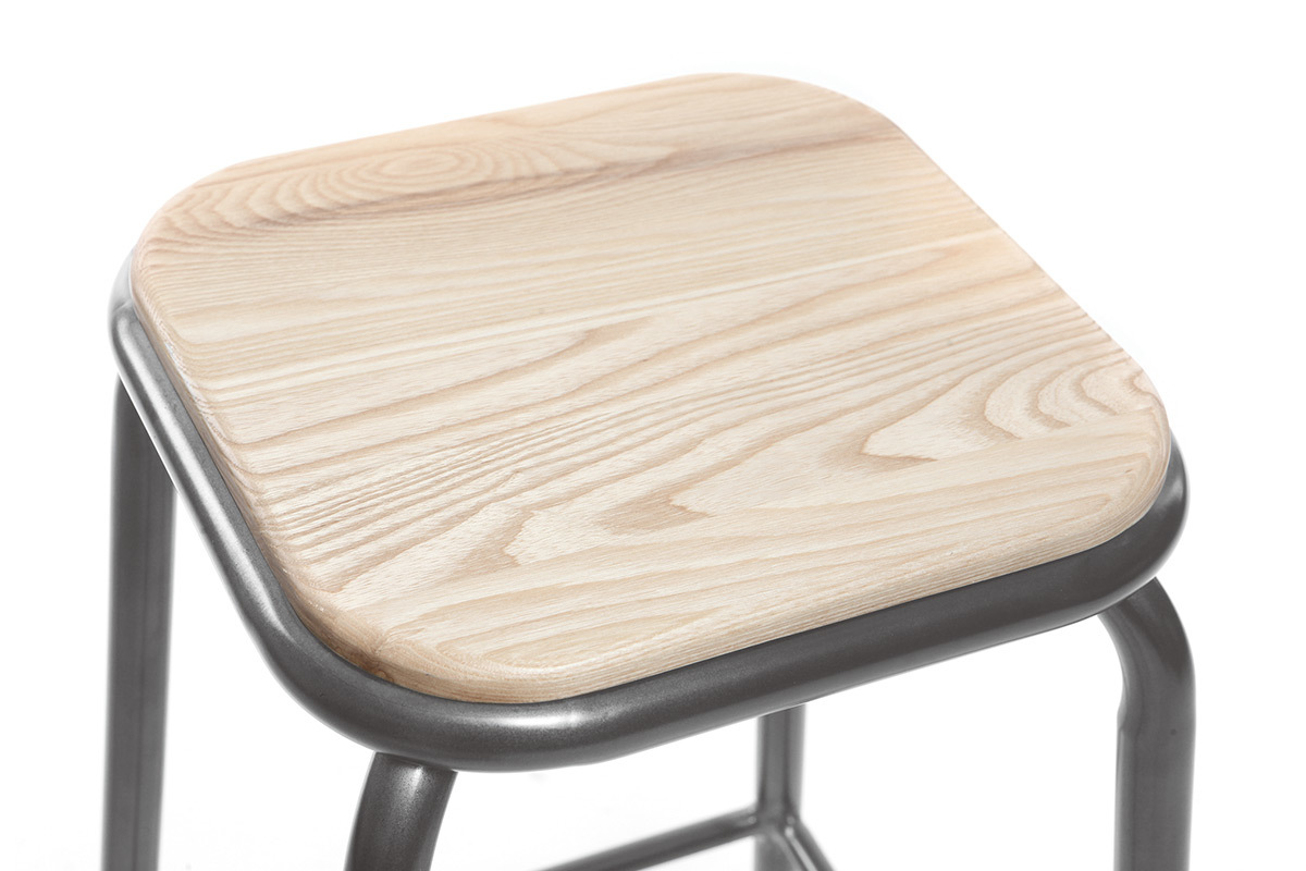 Design-Barhocker helles Holz und Edelstahl 65 cm 2 St�ck MEMPHIS