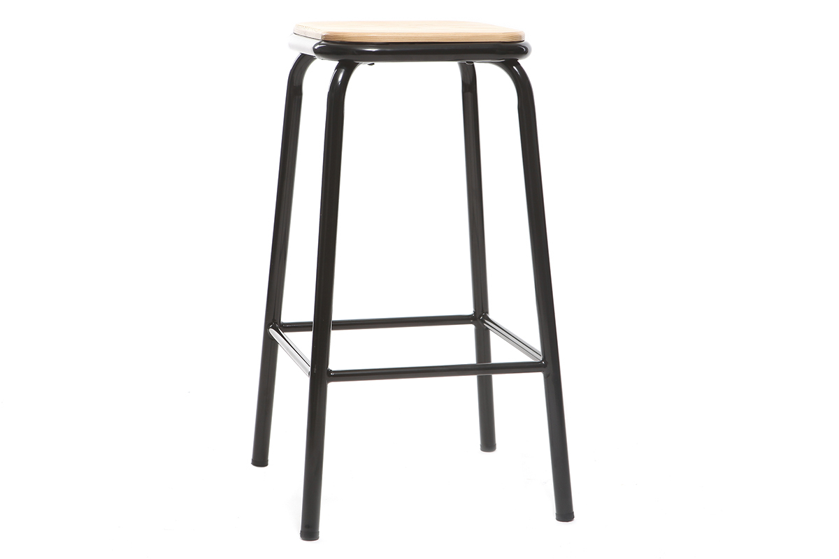 Design-Barhocker helles Holz und Schwarz 65 cm 2 St�ck MEMPHIS