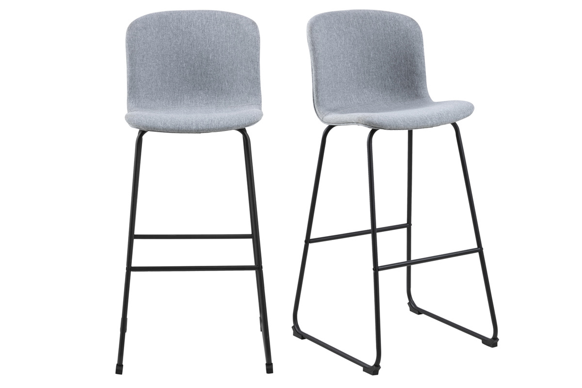 Design-Barhocker hellgrauer Stoff und schwarzes Schwarz 75 cm (2 Stk.) STORY