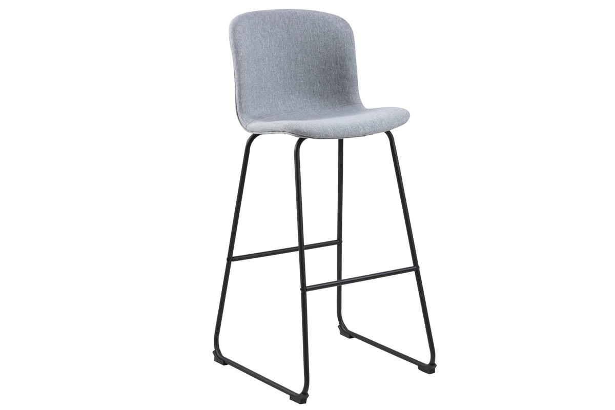 Design-Barhocker hellgrauer Stoff und schwarzes Schwarz 75 cm (2 Stk.) STORY