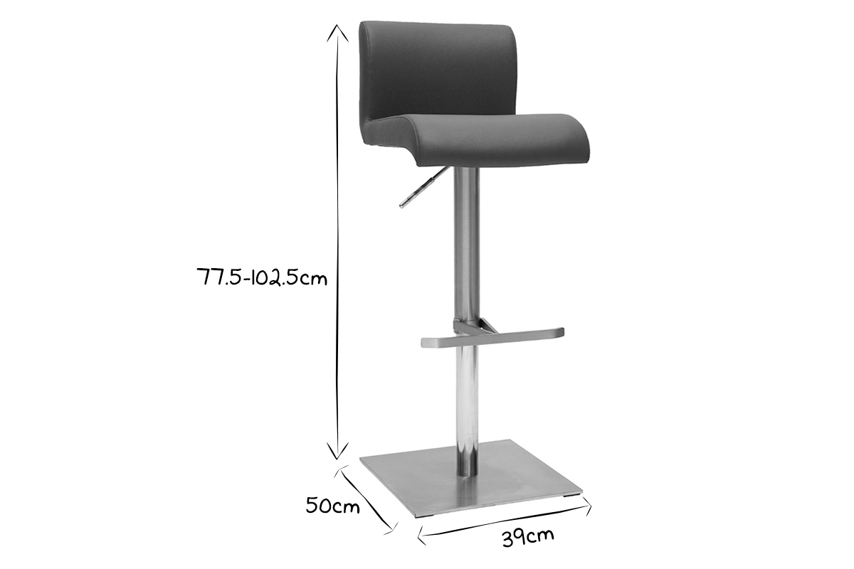 Design-Barhocker hhenverstellbar grau und gebrsteter Edelstahl SHEINA