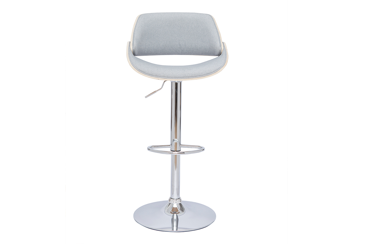 Design-Barhocker hhenverstellbar grauer Stoff und helles Holz CLASH
