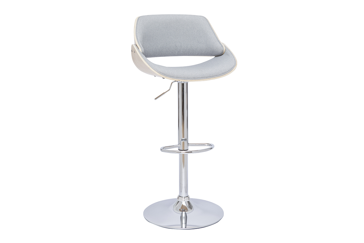 Design-Barhocker hhenverstellbar grauer Stoff und helles Holz CLASH