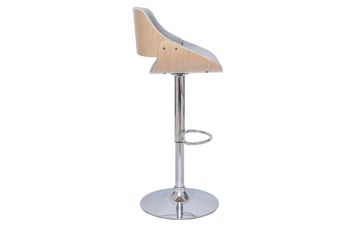 Design-Barhocker hhenverstellbar grauer Stoff und helles Holz CLASH