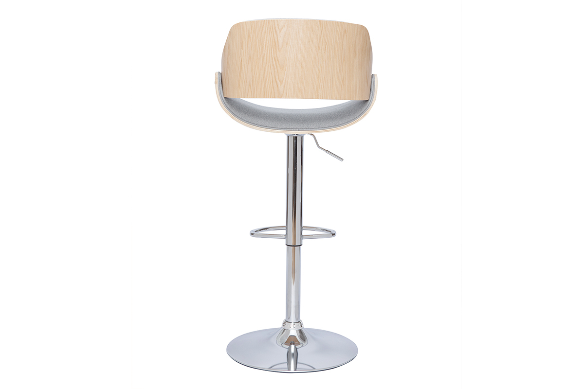 Design-Barhocker hhenverstellbar grauer Stoff und helles Holz CLASH